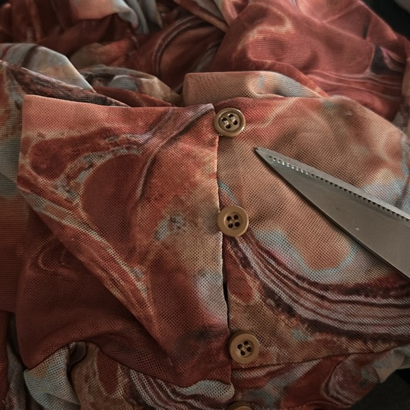 Blanc Swirl Pattern Long Sleeve Open Back Mesh Occassion Dress - Picture 13 of 13